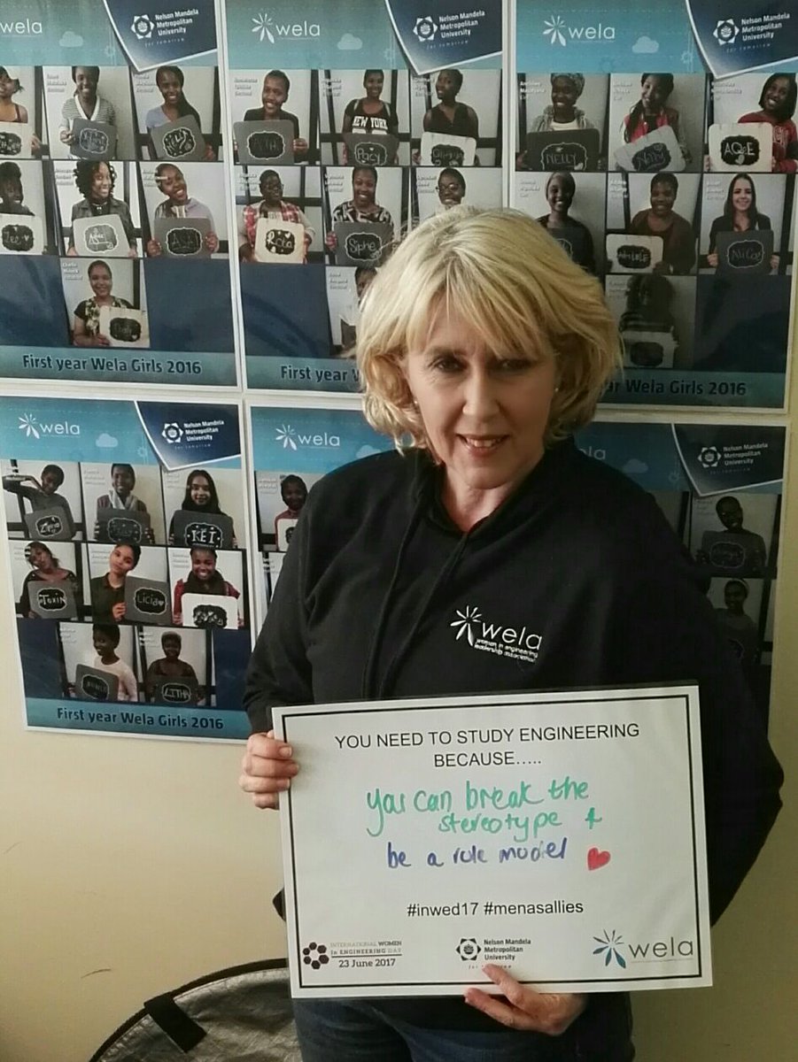 NMMU_IE's tweet photo. The HOD of the Department of Industrial Engineering and Head of WELA showing her support for female engineers!! #INWED17 @INWED1919 https://t.co/WcWZDKQjDq