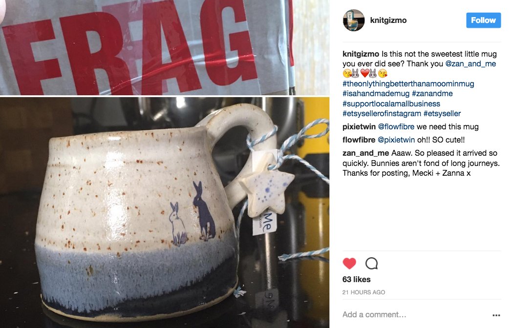 Gives us great joy when we see our items - like this rabbit mug - arrive safely to their new home + a happy owner 💝instagram.com/p/BVpWW95BLnJ/