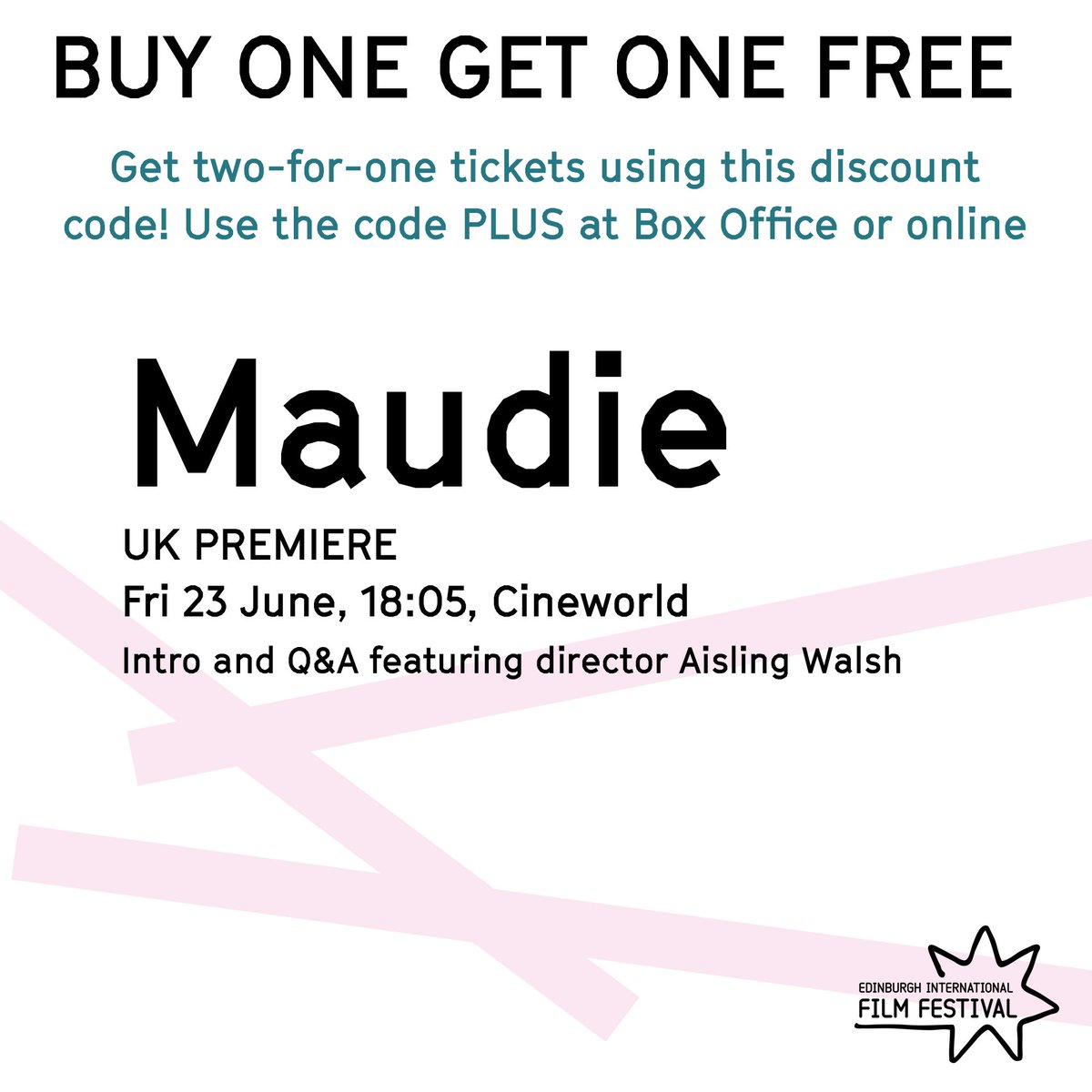 edfilmfest's tweet photo. Today's daily ticket deal! Buy one get one free for #Maudie. Use the code PLUS.

https://t.co/93gfe0N90M https://t.co/ZrOPUBg3r7