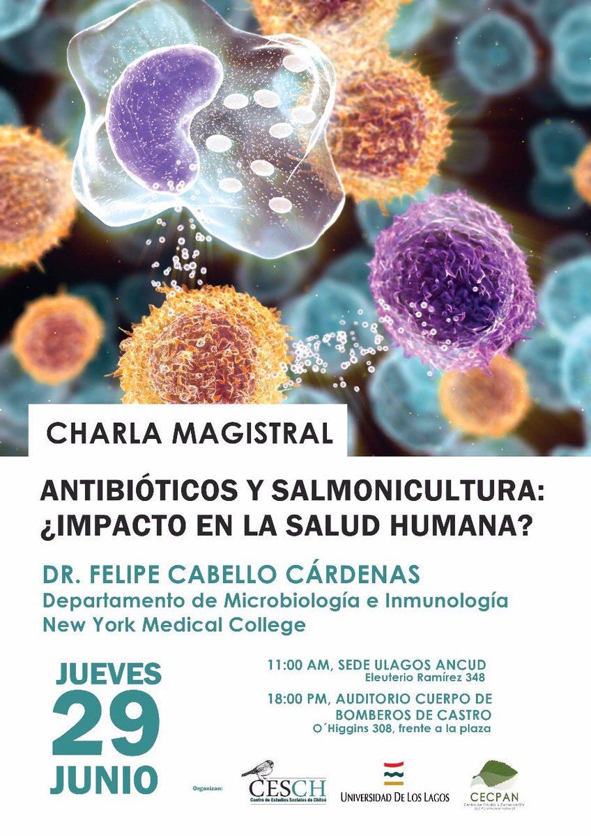 CECPAN's tweet photo. "Antibióticos y salmonicultura: ¿impacto en la salud humana?"
Imperdible charla el próximo jueves 29 de junio en Ancud y Castro. https://t.co/OAN00cbN5u