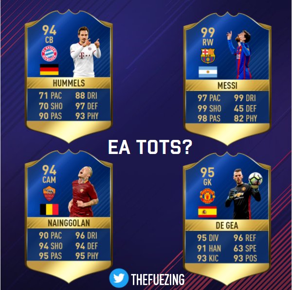 TheFuezing's tweet photo. EA tots dropping tonight at 6pm UK time, who will get in? #EA #EATOTS #TOTS #GOATS #FIFA #FUT #FIFA18 #FIFA17 #GOAT #NAINGANG #CASTROGANG https://t.co/I9cyTKPVkt