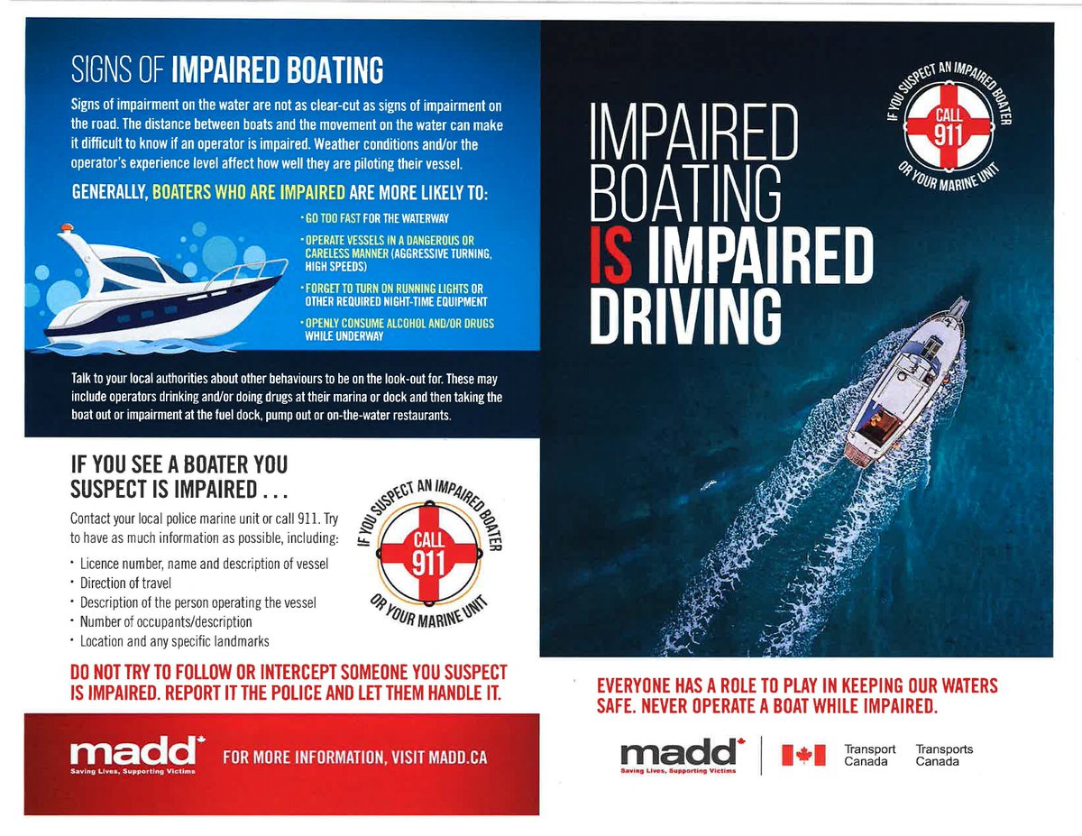 Impaired boating IS impaired driving. Be safe this boating season. Call 911 if you suspect an impaired driver.
