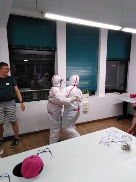 BCNspiracy's tweet photo. Last Monday we infiltrated in BCN Fun Science (https://t.co/snK4cF6EXz) about epidemiology. It was AWESOME! Thanks @prosics_ for HAZMAT suit https://t.co/1J280o5vir