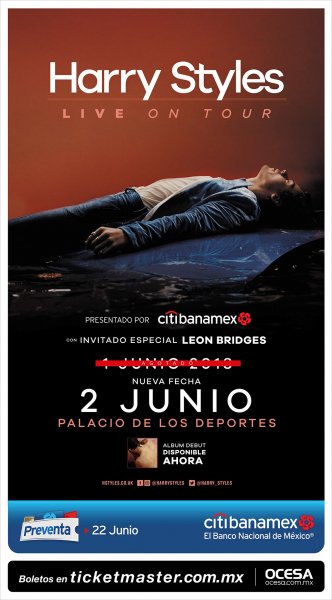 enterteinmentsg's tweet photo. #RECUERDA: @Harry_Styles tendrá el #LiveOnTourMexico2, es decir, fecha extra en la #CDMX: #2JUN2018. Y #HOY inicia #VentaGral #HarryStylesMx https://t.co/no32VHgS82