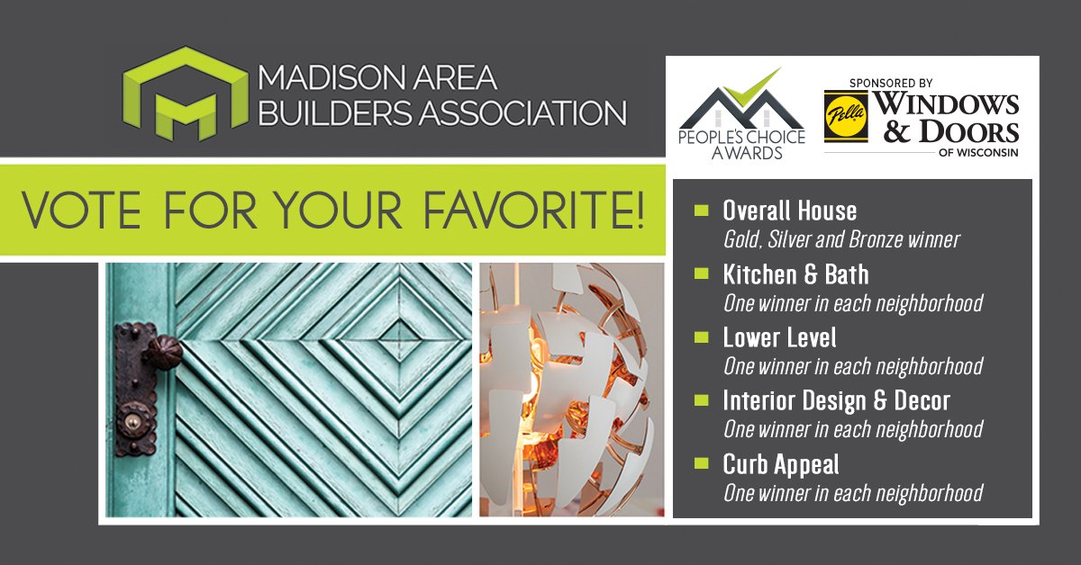 MadisonBuilders's tweet photo. Vote for your favs as you help judge the People’s Choice Awards sponsored by @pella_news at the #MABAParadeofHomes: https://t.co/ximSxL2eRa https://t.co/9fuRiOx79D