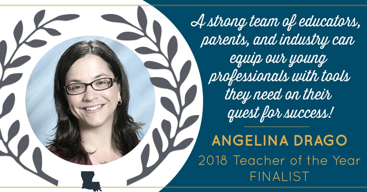 doelouisiana's tweet photo. Congrats to Angelina Drago, another 2018 Teacher of the Year finalist! She teaches @ProStart at Hammond High Magnet School. #LaEd https://t.co/1cRU040y5F
