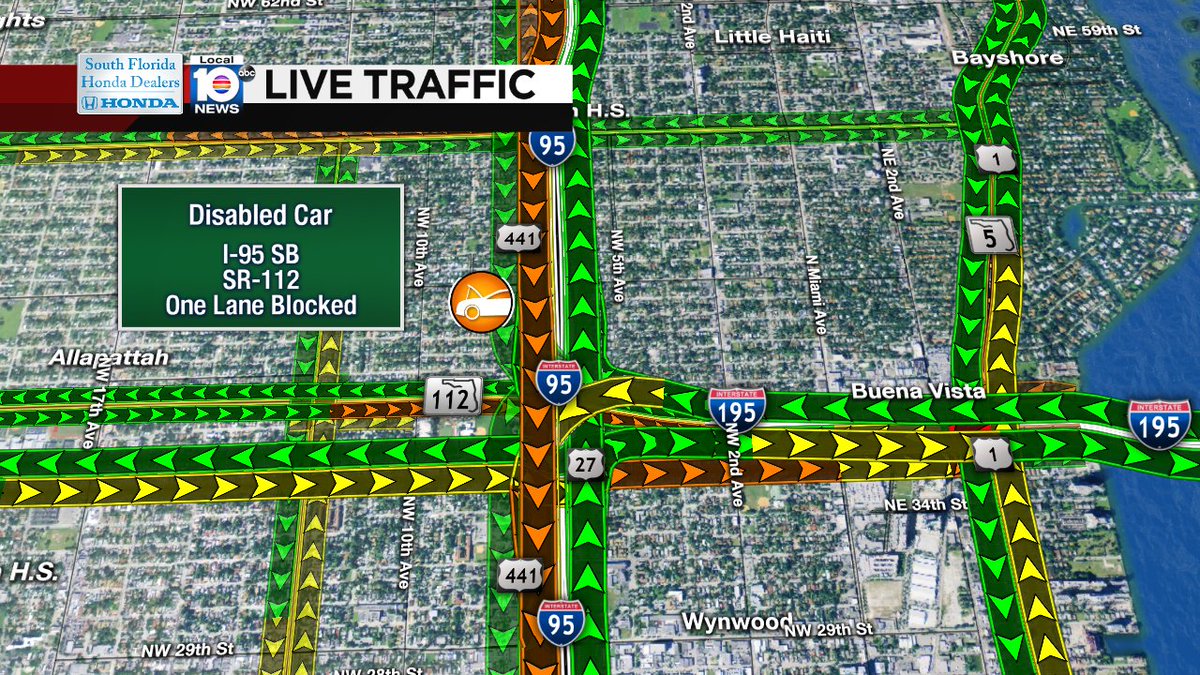 DISABLED CAR: I-95 SB & SR-112. One lane is blocked; expect delays. #TRAFFIC #MIAMI https://t.co/bQ7Wo3k1ne