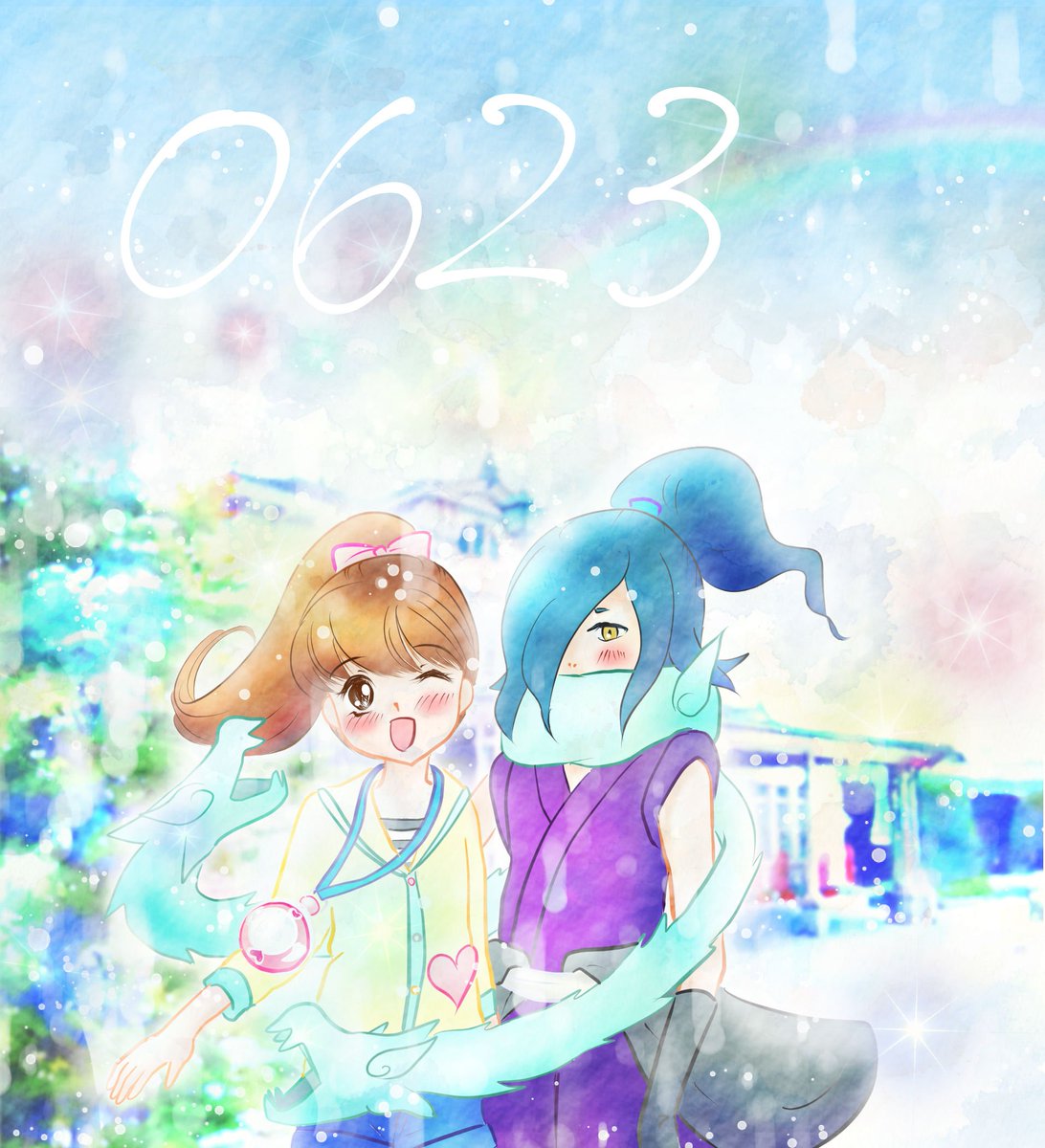 オロ吉と母 Op Twitter 描いたよ 虹が出たのでウィスパーとジバニャンに写メ撮ってもらった風 のつもり オロフミの日 オロフミだいすき