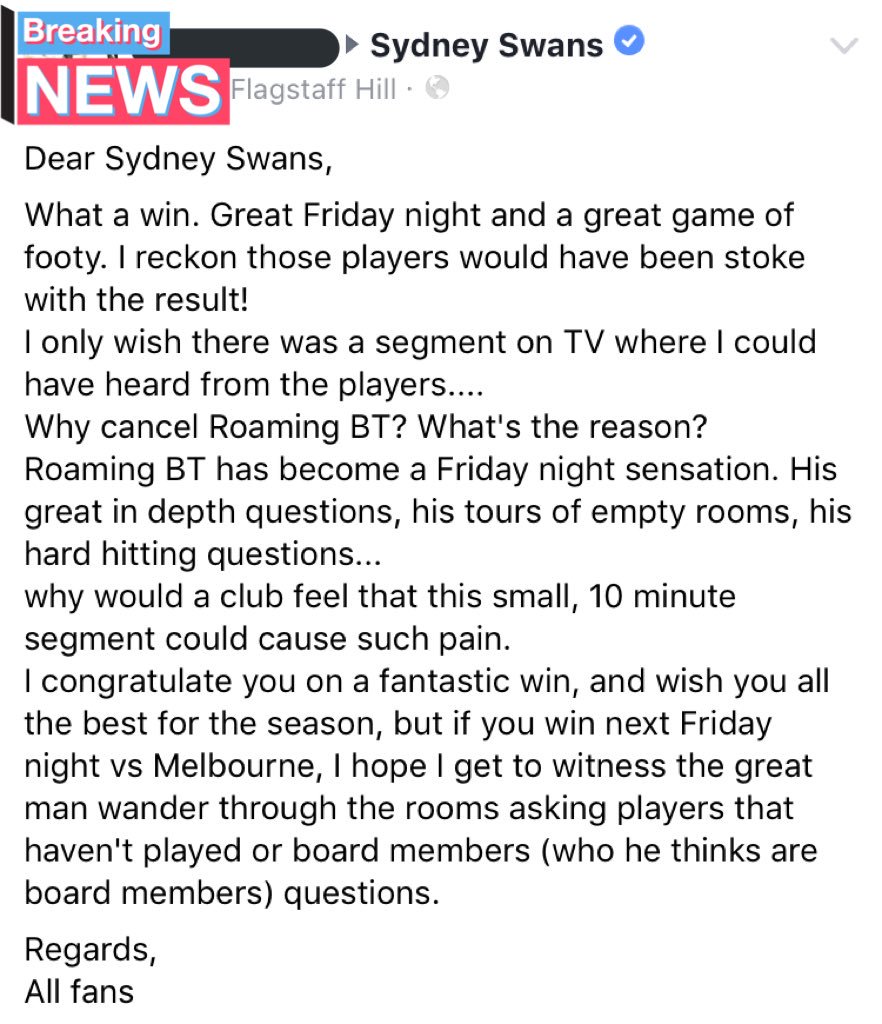 LindzC92's tweet photo. @BTBrianTaylor surely the @sydneyswans would let @7AFL show some of the emotion and celebration in the rooms post game...? #AFLswansdons https://t.co/amktkZZ7F6