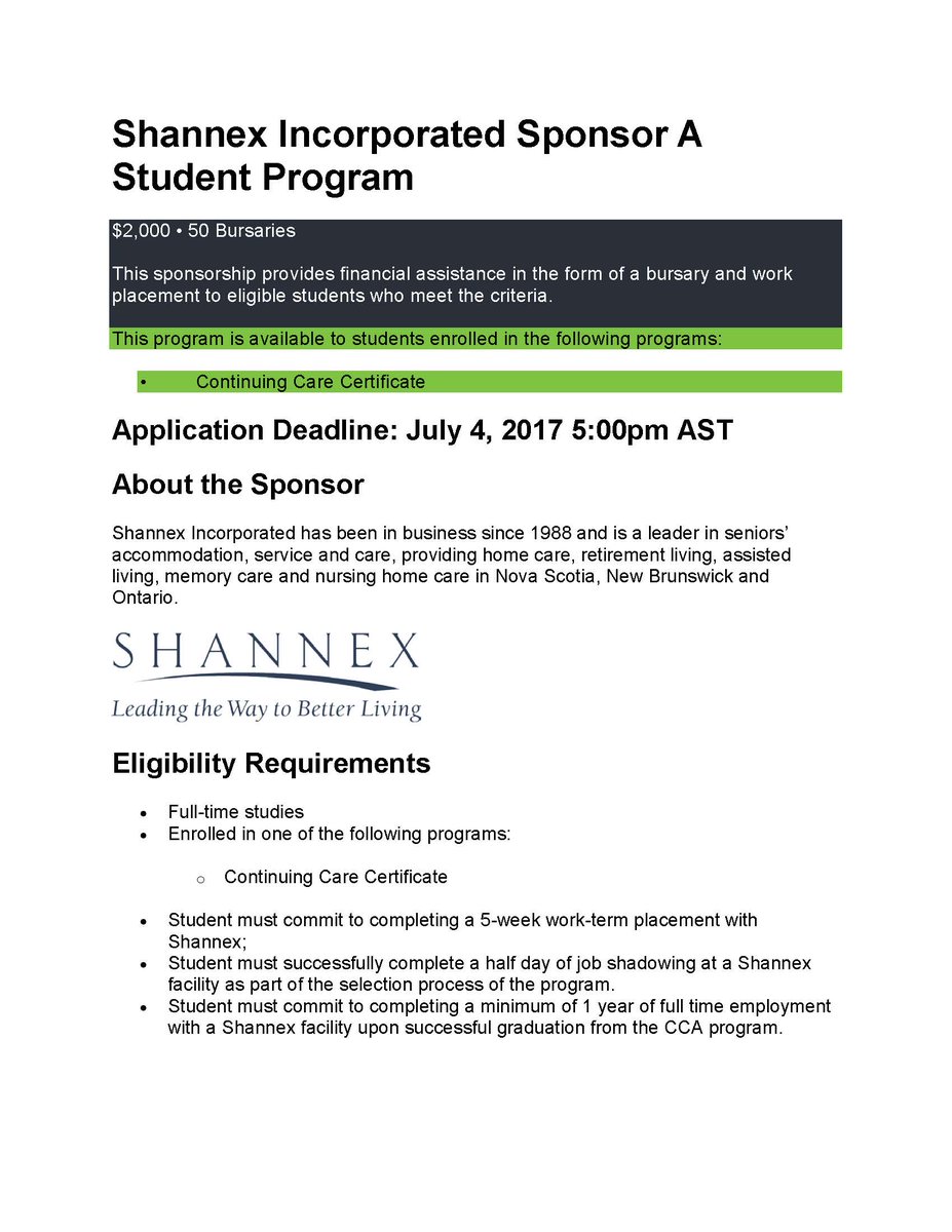 NSCCCumberland's tweet photo. Check out this great bursary opportunity for Continuing Care Assistants! Deadline July 4, 2017. APPLY TODAY at https://t.co/bwnaYEdmEa! https://t.co/yLlaz8GXCs