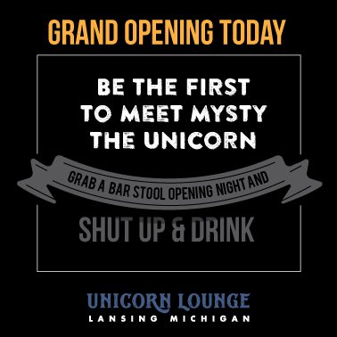 The time has come - Doors open to the public at 3pm! Come check out the new Unicorn Lounge! #UnicornOldtown
