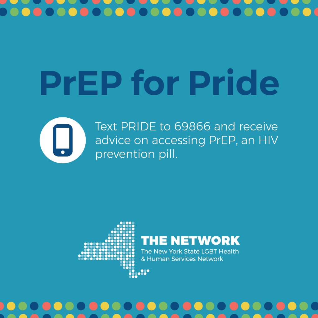 NYSLGBTNetwork's tweet photo. Take control of your sexual health this Pride. Text PRIDE to 69866 & receive advice on accessing PrEP an #HIV prevention pill! #PrEPforPride https://t.co/go6E1itzA1