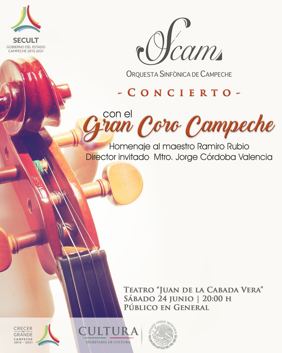 CulturaCampeche's tweet photo. Disfruta mañana el Concierto de @MiOscam con el #GranCoroCampeche con Homenaje a #RamiroRubio en punto de las 20:00 h #EntradaLibre https://t.co/GuYOiEOquE