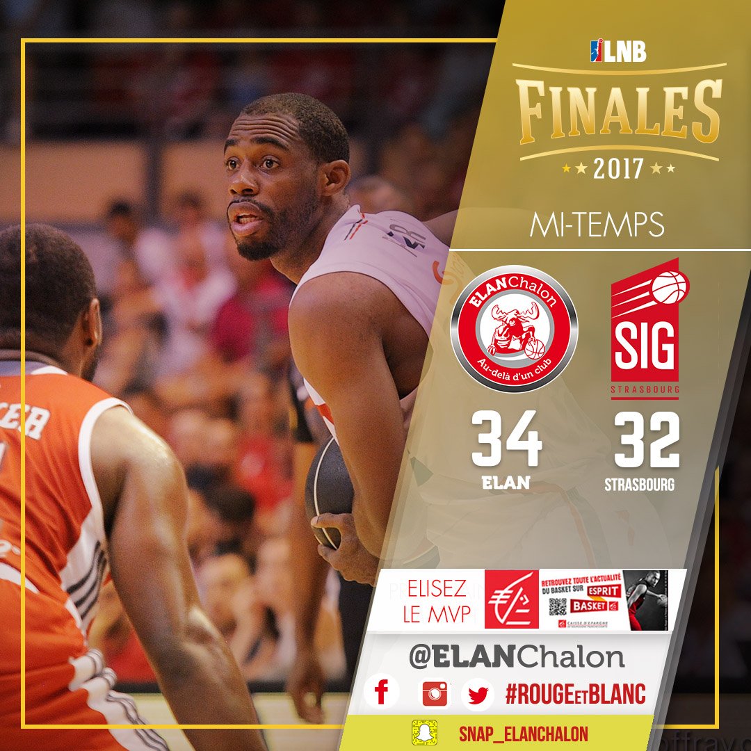 ELANCHALON's tweet photo. LIVE - LNB FINALES - L’EPILOGUE
Mi-Temps : ELAN 34-32 STRASBOURG
Gédéon Facteur X de cette finale, 8 pts
#RougeEtBlanc #ObjectifChampion https://t.co/0cS1JGE4UP