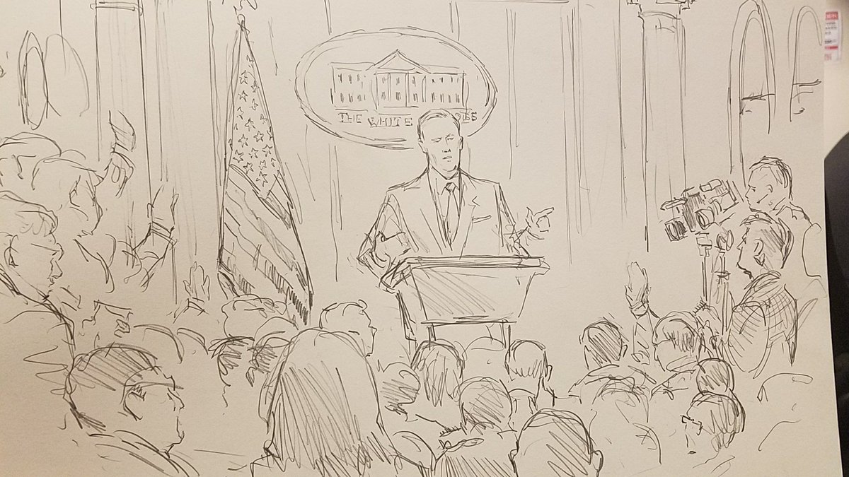 JasonKMorrell's tweet photo. This is what we've come to guys... @CNN forced to send sketch artist to WH briefing since they closed it off to us 🤣 credit: Bill Hennessy https://t.co/LHfDnqY6jN