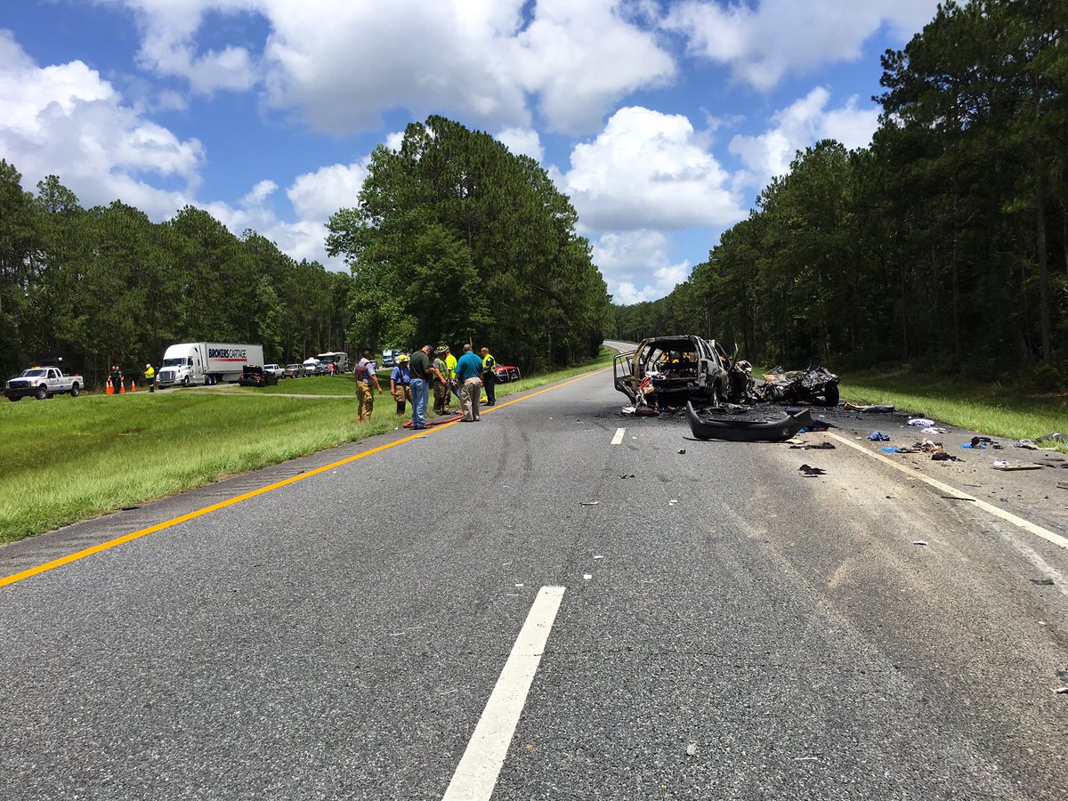 WCSOFL's tweet photo. #WCSOTRAFFICALERT: 1 person life flighted. Vehicle fires contained by @WCFRFL. FHP on scene. @weartv @WMBBTV @WJHG_TV @nwfdailynews https://t.co/ahFew1RNBY