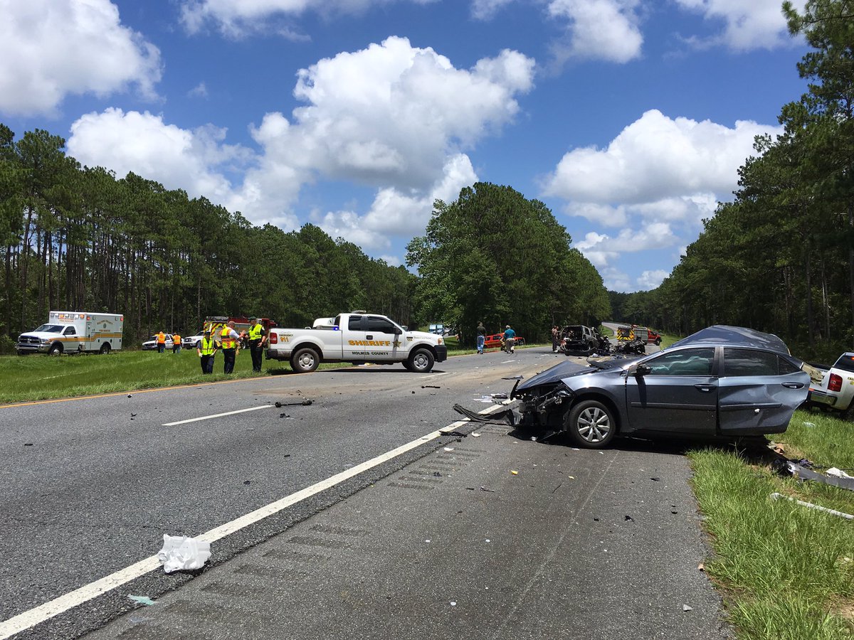 WCSOFL's tweet photo. #WCSOTRAFFICALERT: 1 person life flighted. Vehicle fires contained by @WCFRFL. FHP on scene. @weartv @WMBBTV @WJHG_TV @nwfdailynews https://t.co/ahFew1RNBY