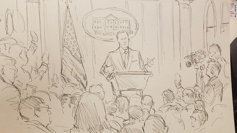 CNN's tweet image. The White House has been prohibiting cameras at some press briefings, so we sent a sketch artist cnn.it/2s4Ryl3