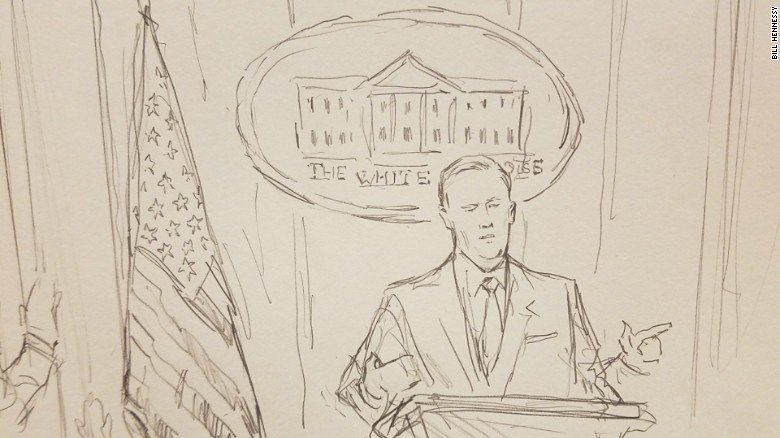 CNN's tweet image. The White House has been prohibiting cameras at some press briefings, so we sent a sketch artist cnn.it/2s4Ryl3