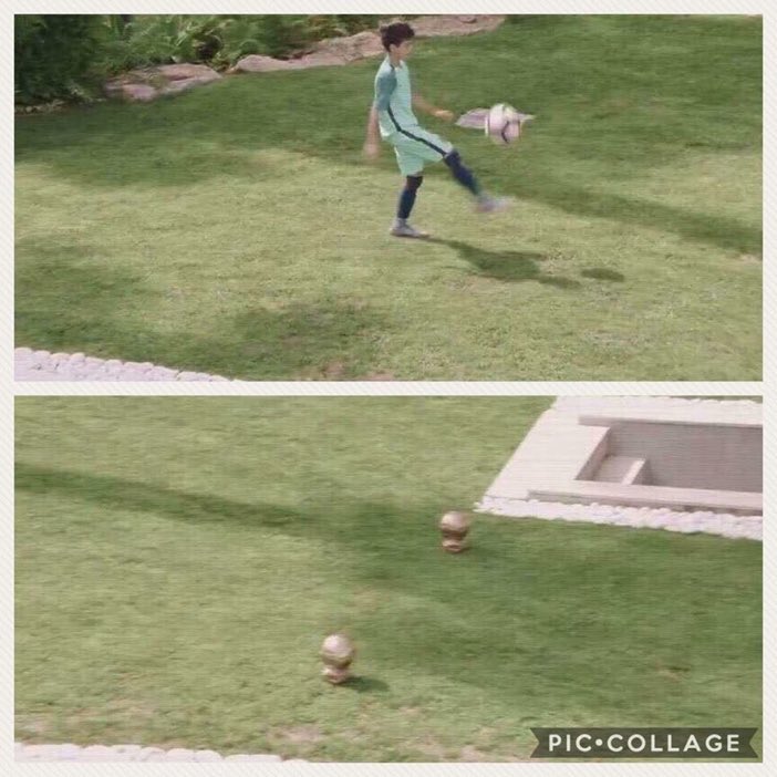 TheClubPark's tweet photo. I used to use jackets for goal posts when I was younger. Ronaldo's son uses two of his Dad's Ballon d'Ors. https://t.co/j4aQVZoFPU
