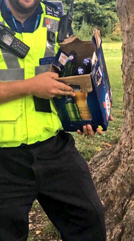StratfordCops's tweet photo. Alcoholic drinks seized from 14/15 year olds in a wooded area on the @unibirmingham campus in #stratford #SNT 1 - 0 #Underages https://t.co/T10RoQlN8k