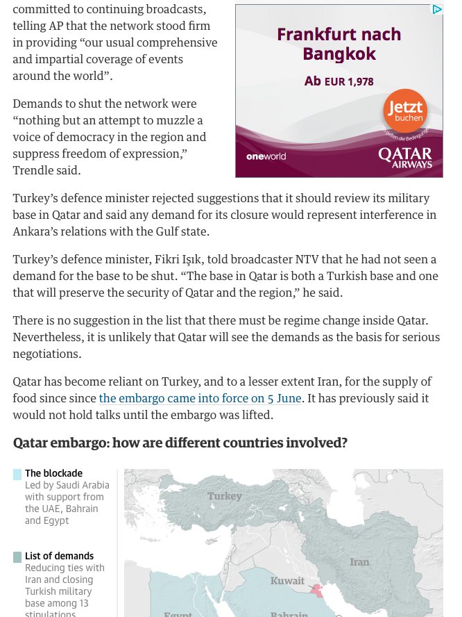 mamjahid's tweet photo. I get an ad for @qatarairways while reading an article about the #QatarBan: #StupidAlgorithm 🧐 https://t.co/rjNTkvasNG