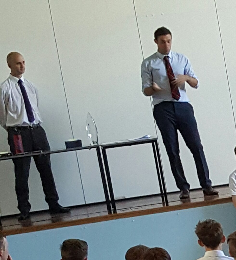 WebstersHigh's tweet photo. Mr Moncrieff and Mr Lawson were on top form again as comperes of today's Sports Awards #WHSSA #ranlikeclockwork #celebratingsuccess https://t.co/liQhz0TnaR