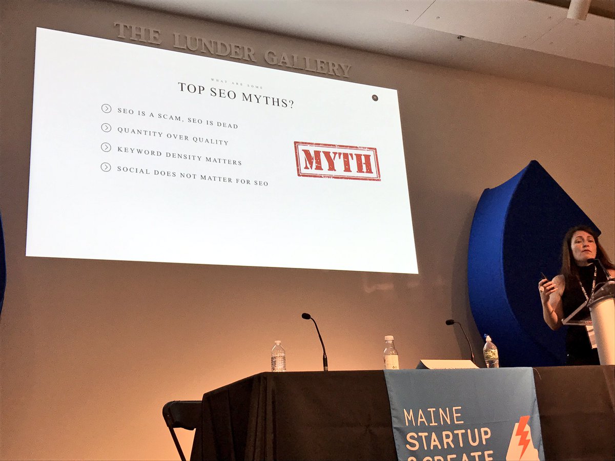 Startup_Maine's tweet photo. Four MYTHS when it comes to SEO, according to Jessica Levenson at #MSCW2017. https://t.co/zFdV4wIPYD