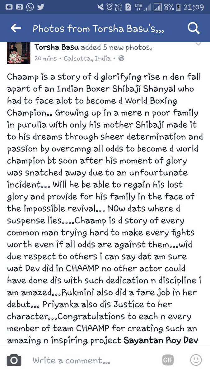 basu_torsha's tweet photo. My Review on #CHAAMP #CHAAMPDay #Chaamp23rdJUNE CONGRATULATIONS TEAM @DEV_PvtLtd @idevadhikari @RukminiMaitra @isayantanroy u all r CHAAMP 💪 https://t.co/z3iIU8ZOJc