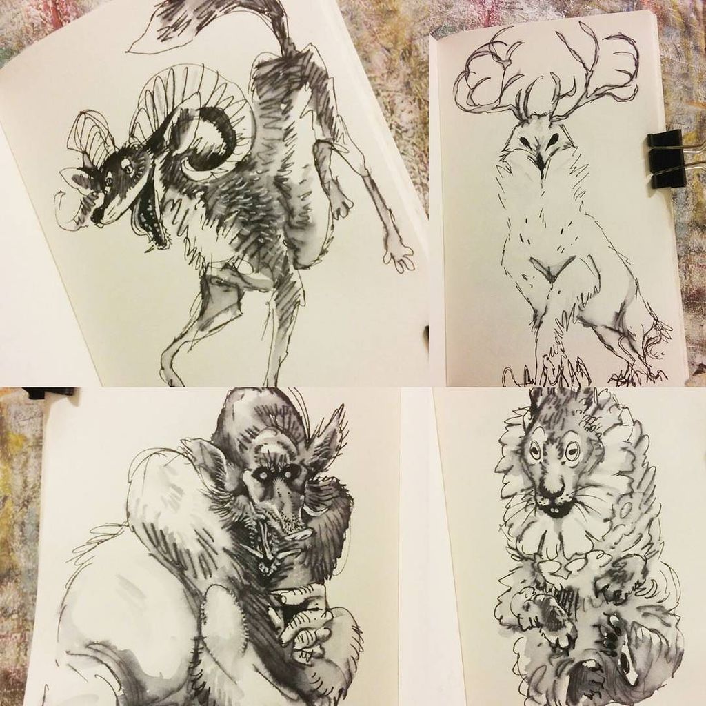 Big horned coyote? Snowy elk? Boarilla? Shwombat?

#sketching #sketchbook #drawing #doodling #artwarmup #art #animalcombinations #artgames …