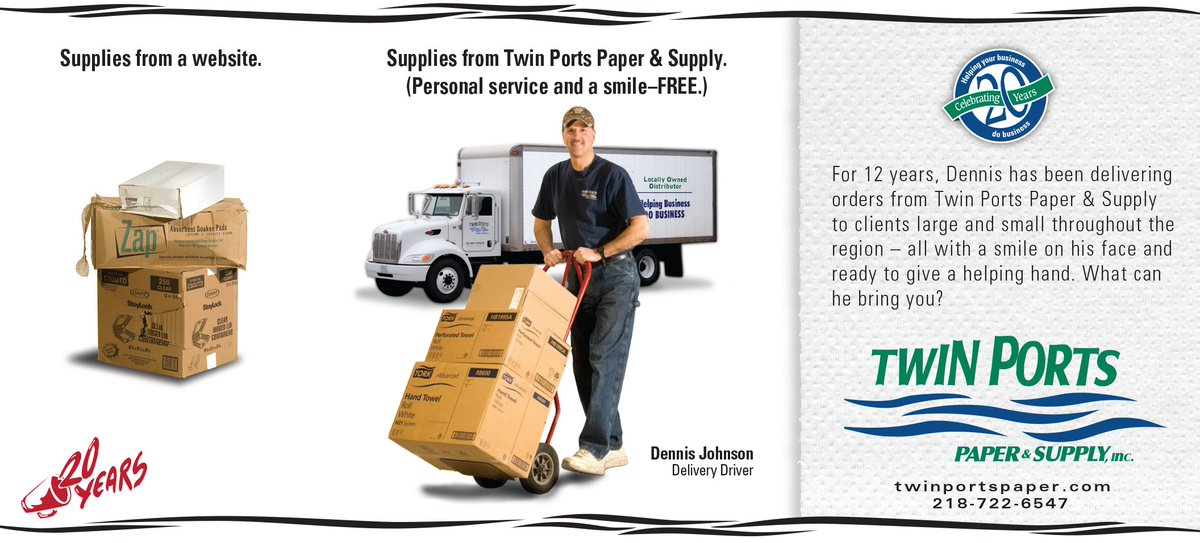 outtheread's tweet photo. Sometimes running comparisons in advertising can be fun — like in this 2012 ad for Twin Ports Paper &amp; Supply.

#20YearsOfOTA https://t.co/U39Rh7jN57
