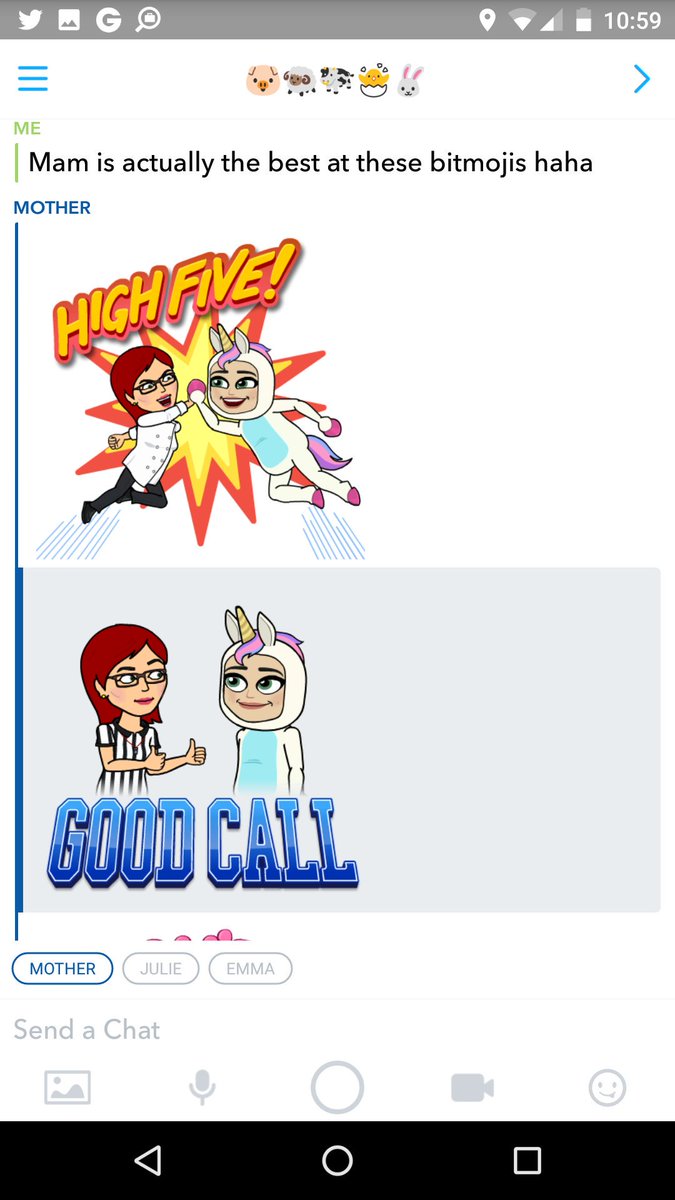 elainemcnotwit's tweet photo. You know it's 2017 when your conversations with your mam are on snapchat..and entirely in bitmojis #weresomuchcuterascartoons #snapfamchat https://t.co/EcBcG4daIO