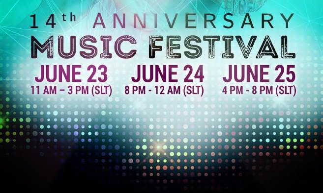 SecondLife's tweet photo. This weekend is crackin' in #SecondLife - starting at 11am PT with day one of Music Fest! Celebrate #SL14B with us! https://t.co/RRocqkk6WG https://t.co/BzIyjGduux