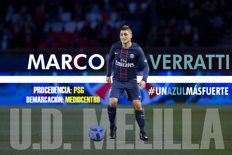 UDMeliIla's tweet photo. NOTA | La elegancia italiana, Marco Verratti será nuevo jugador de la @UDMelilla #BenvenuttoMarco #UnAzulMásFuerte💙
👉https://t.co/QcwGrNb57G https://t.co/OUcZBcGKGh