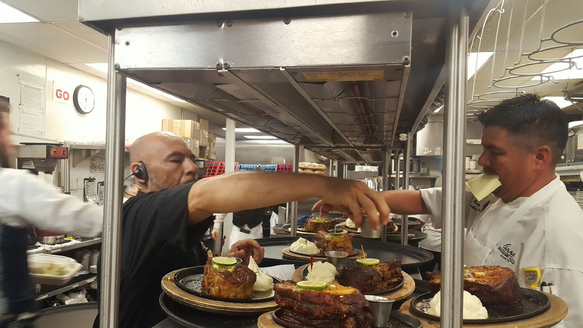 PerrysDining's tweet photo. Behind the scenes during a Perry's Pork Chop Friday Lunch! Come and get yours for just $14.95! https://t.co/DbXom2VIo1