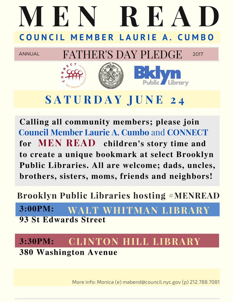 BKLYNlibrary's tweet photo. Tmrw! Join @cmlauriecumbo & @CONNECTnyc at Walt Whitman & Clinton Hill Libraries for a special #MenRead Storytime: https://t.co/KBZoDUDzve https://t.co/wz2d2ZHvko