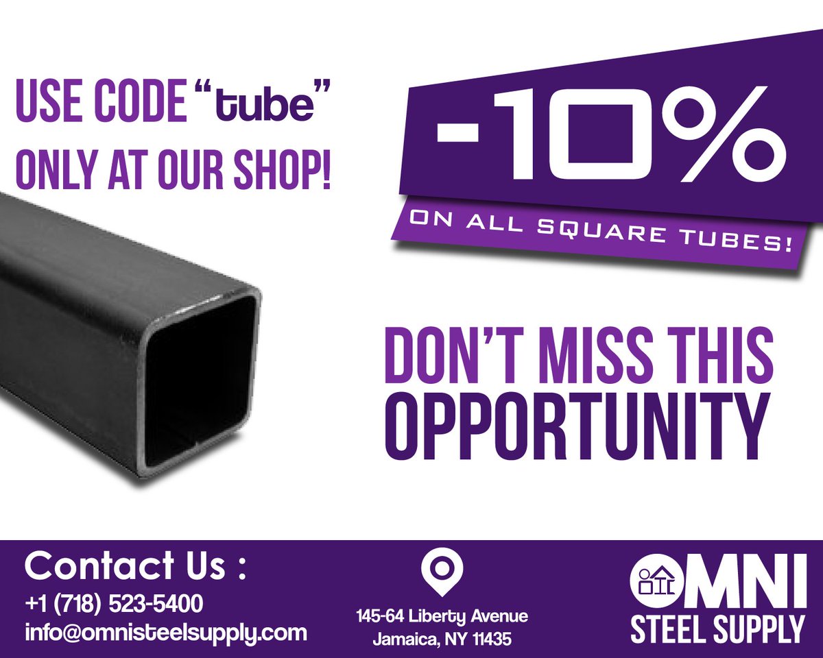 #WEEKEND SALE
GET -10% OFF ON ALL SQUARE TUBES!
VISIT OUR SHOP AT : shop.omnisteelsupply.com
We ship all across America!

#SteelSupply #SALE