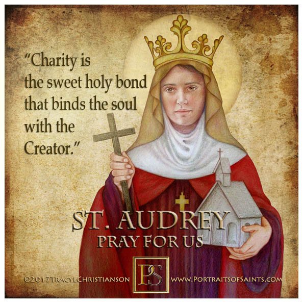 SaintPortraits's tweet photo. Happy #Feastday #StAudrey (Ethelreda); Fun Fact; the word "tawdry" is a corruption of the word "Audrey."https://t.co/qOrbEztTby https://t.co/FVHtCNujfb