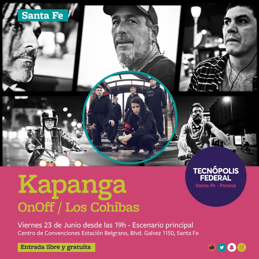 Hoy desde las 19 en #TecnópolisFederal, no te pierdas los shows de  OnOff,  <a href="/loscohibas/">Los Cohibas</a> y el cierre de <a href="/KAPANGASOK/">KAPANGA</a> ¡Todos invitados!