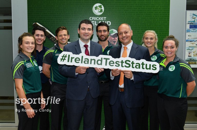 sportsfile's tweet photo. A great achievement! Ireland players at the Cricket #IrelandTestStatus press conference. https://t.co/aRKLyWMxwm