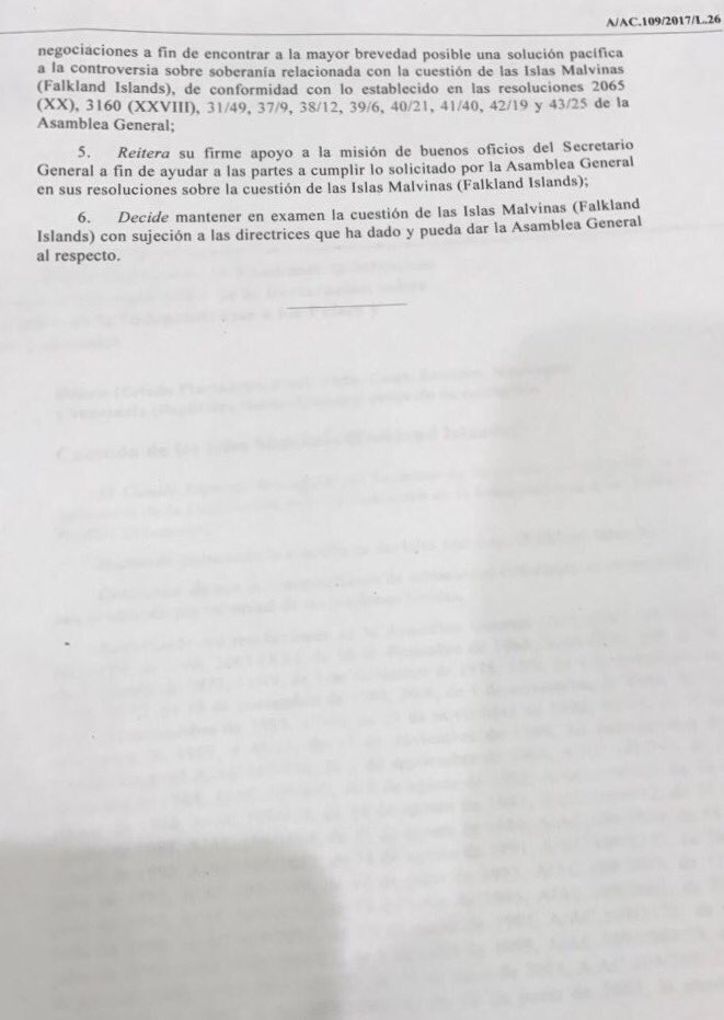 Con consentimiento de todos los miembros del Comité de Descolonización se aprobó resolución que respalda el reclamo argentino por #Malvinas