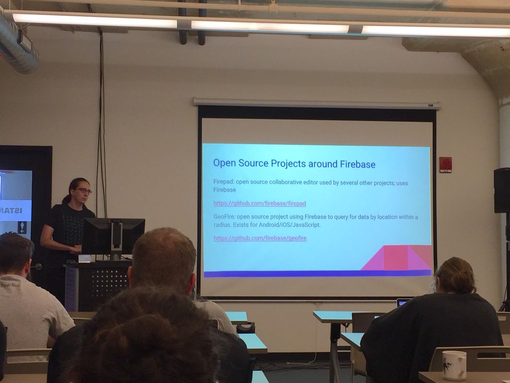 Element84's tweet photo. Today at our Technical Staff Meeting: @Banderkat talks about @Firebase, @googledevs #GoogleIO17, and using #GeoFencing in an #Android app https://t.co/7UXYDDyYlz