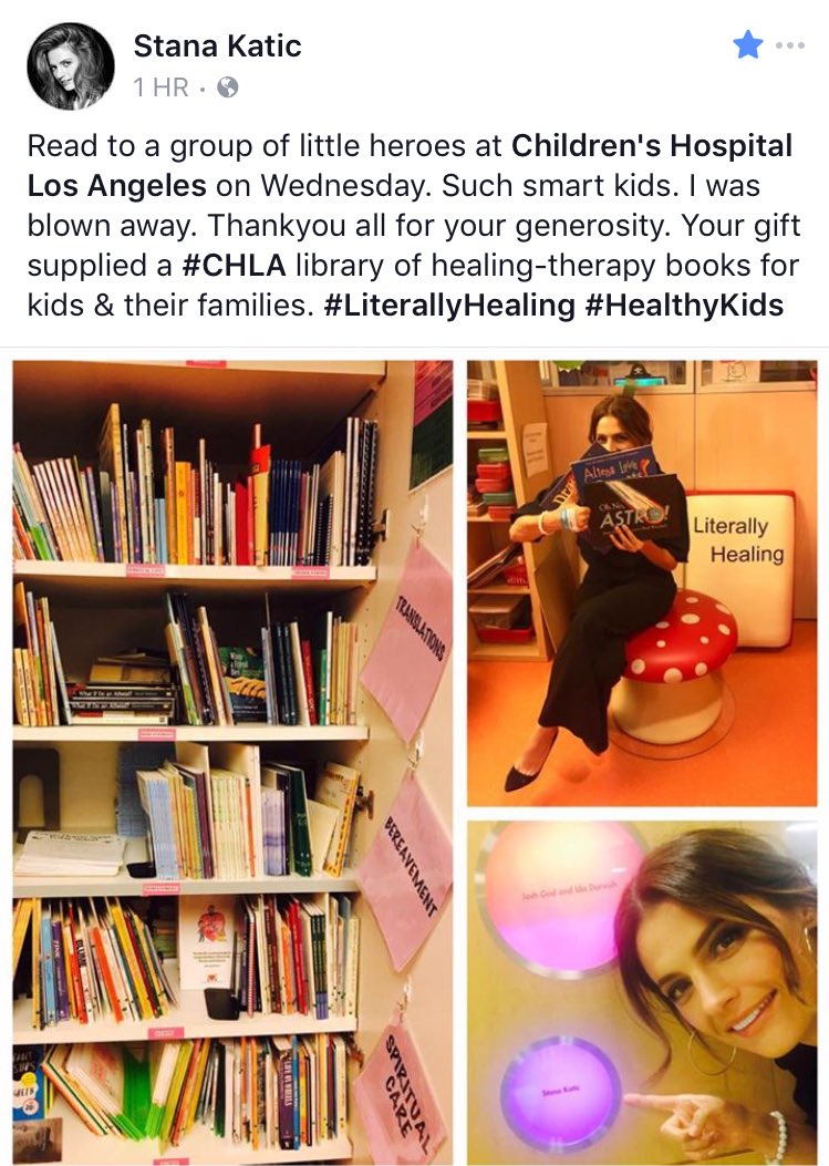 Stana on FB: Read to a group of little heroes at CHLA on Wednesday 📚❤ #LiterallyHealing #HealthyKids