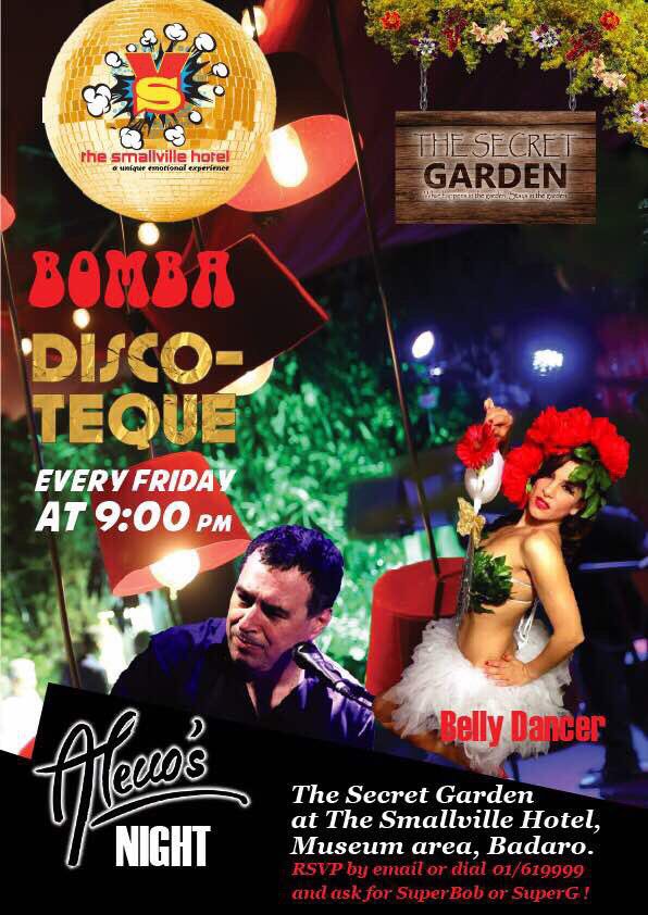 TheSmallVille1's tweet photo. Next Friday night "Bomba Discotheque" سهرة with Alecco, a belly dancer and a Dj at The Secret Garden of The Smallville Hotel. https://t.co/MxoP2gGne0