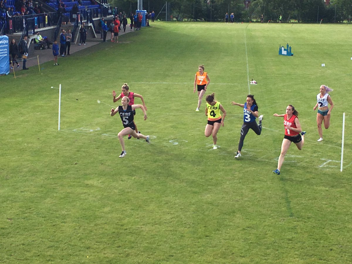 CERFestival's tweet photo. Our first winner! Laura Munro takes the Ladies 110m Final. #CERF17 https://t.co/69autNC4rp