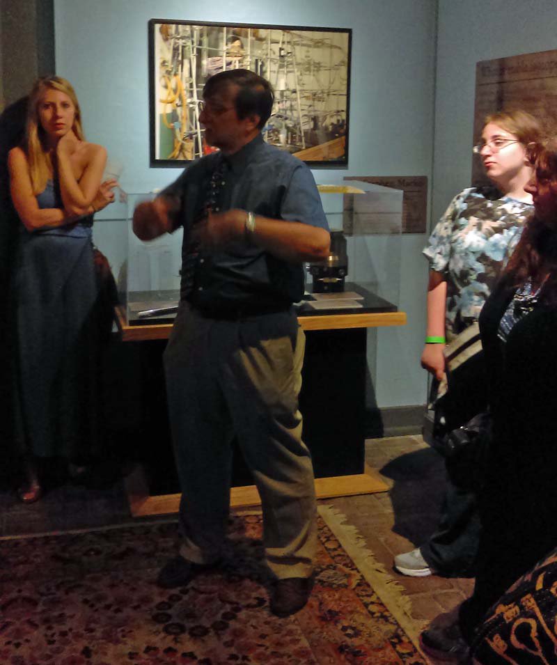 #UVA professor Steve "The Hair Doctor" Macko speaking last night at the #PoeMuseum #RVA about his analysis of #EdgarAllanPoe's #hair. <a href="/UVA/">UVA</a>