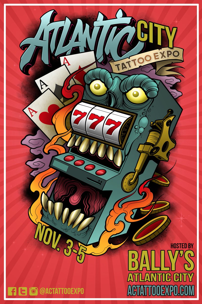 ACTattooExpo's tweet photo. The OFFICIAL artwork for The 2017 #ACTattooExpo on Nov. 3-5 at @BallysAC by @FavorTheDave! Artists &amp; vendors lists coming soon! https://t.co/kfL3JfioBD