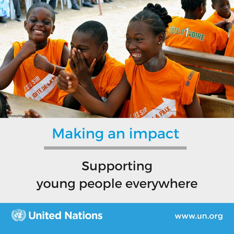 UN's tweet image. Here is how the UN is working with and for the 🌎&apos;s youth to achieve the #GlobalGoals: bit.ly/1Im05qD