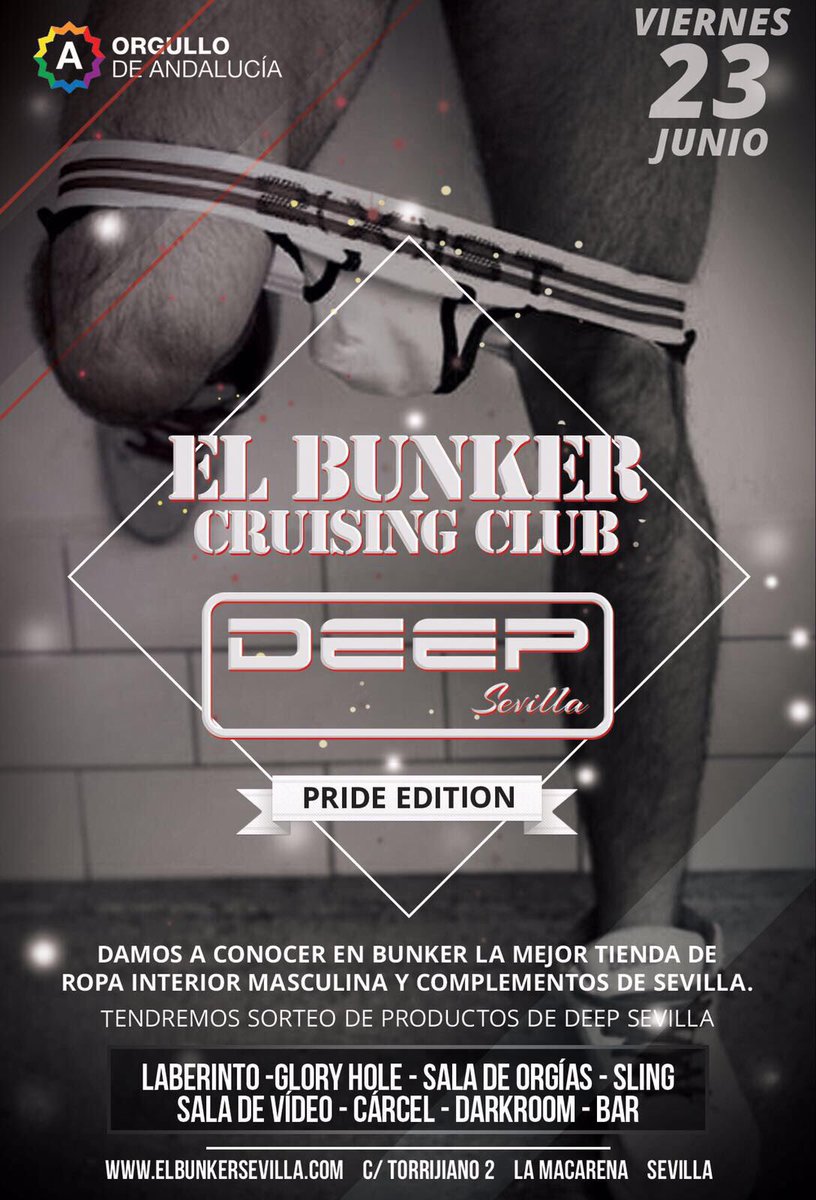 BunkerGerman's tweet photo. Previo al orgullo hoy celebramos la primera fiesta con Deep en la que no faltarán chupitos y sortearemos prendas exclusivas Deep Sevilla!!! https://t.co/nsVMt4xW8W