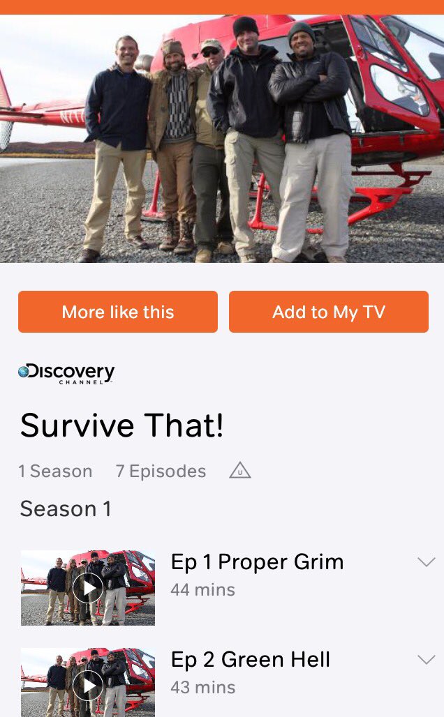 JHSurvival's tweet photo. Finally going to see it on the box! That telly survival show we did is now available to stream in the U.K. via @NOWTV #SurviveThat https://t.co/AS8X9X9flp